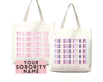 Custom Sorority Tote Bag Gift Rush Initiation Bid Day Big Little Gift Custom Name Sorority Gift College Tote Bag Personalized Gift For Her
