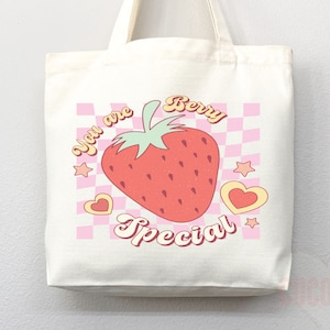 Strawberry Tote Bag Strawberry Lover Gift Spring Tote Shopper Summer Bag Eco Friendly Bag Reusable Grocery Tote Cute Tote Farmers Market Bag