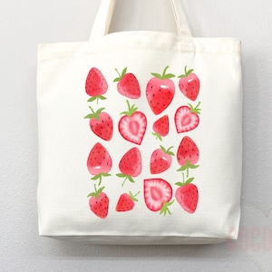 Strawberry Tote Bag Strawberry Lover Gift Spring Tote Shopper Summer Bag Eco Friendly Bag Reusable Grocery Tote Cute Tote Farmers Market Bag