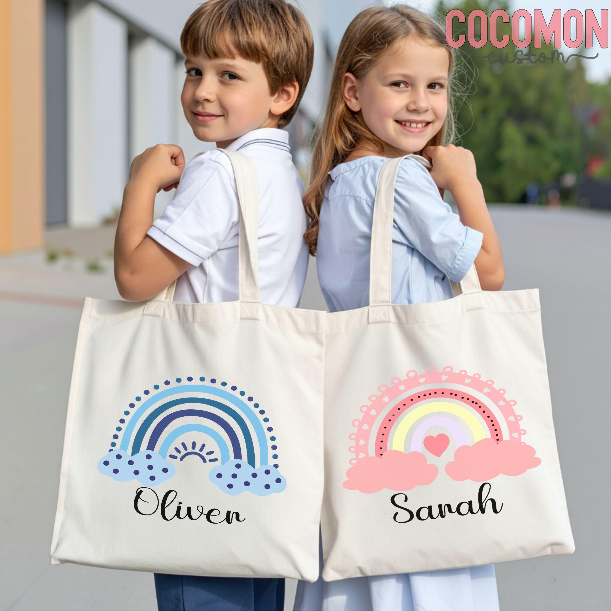 Personalized Name Tote Bag Rainbow School Tote Gift Custom Name Tote