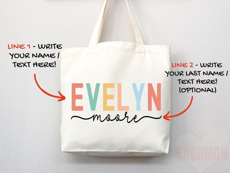 Personalized Name Tote Bag Custom Name Tote Bag Custom Tote Shopper Womens Bag Customized Name Gift For Her Kids Bag School Bag For Kids image 2