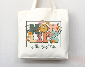 Personalized Mom Tote Bag | Mom Life Floral Flower Canvas Tote Bag