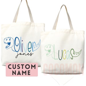 Sac fourre-tout personnalisé avec prénom, cadeau dinosaure Sac fourre-tout personnalisé avec prénom, sac cabas personnalisé, prénom personnalisé, retour à l'école, sac enfant, sac d'école pour enfants