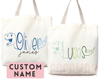 Personalized Name Tote Bag Dinosaur Gift Custom Name Tote Bag Custom Tote Shopper Customized Name Back to school Kid Bag School Bag For Kids