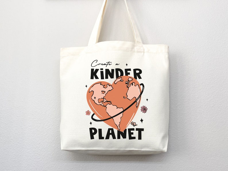 Eco friendly bag, Kinder Planet Bag, reusable bag, thank you bag, Grocery bag,grocery tote,aesthetic tote bag,everyday bag, school tote bag image 1