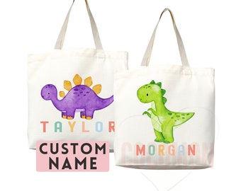 Personalized Name Tote Bag Dinosaur Gift Custom Name Tote Bag Custom Tote Shopper Customized Name Back to school Kid Bag School Bag For Kids