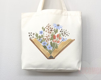 Floral Book Tote Bag: Teacher, Librarian Gift