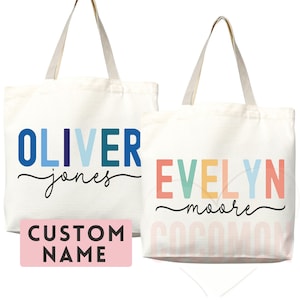 Personalized Name Tote Bag Custom Name Tote Bag Custom Tote Shopper Womens Bag Customized Name Gift For Her Kids Bag School Bag For Kids image 1