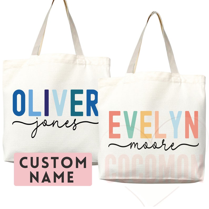 Personalized Name Tote Bag Custom Name Tote Bag Custom Tote Shopper Womens Bag Customized Name Gift For Her Kids Bag School Bag For Kids image 1