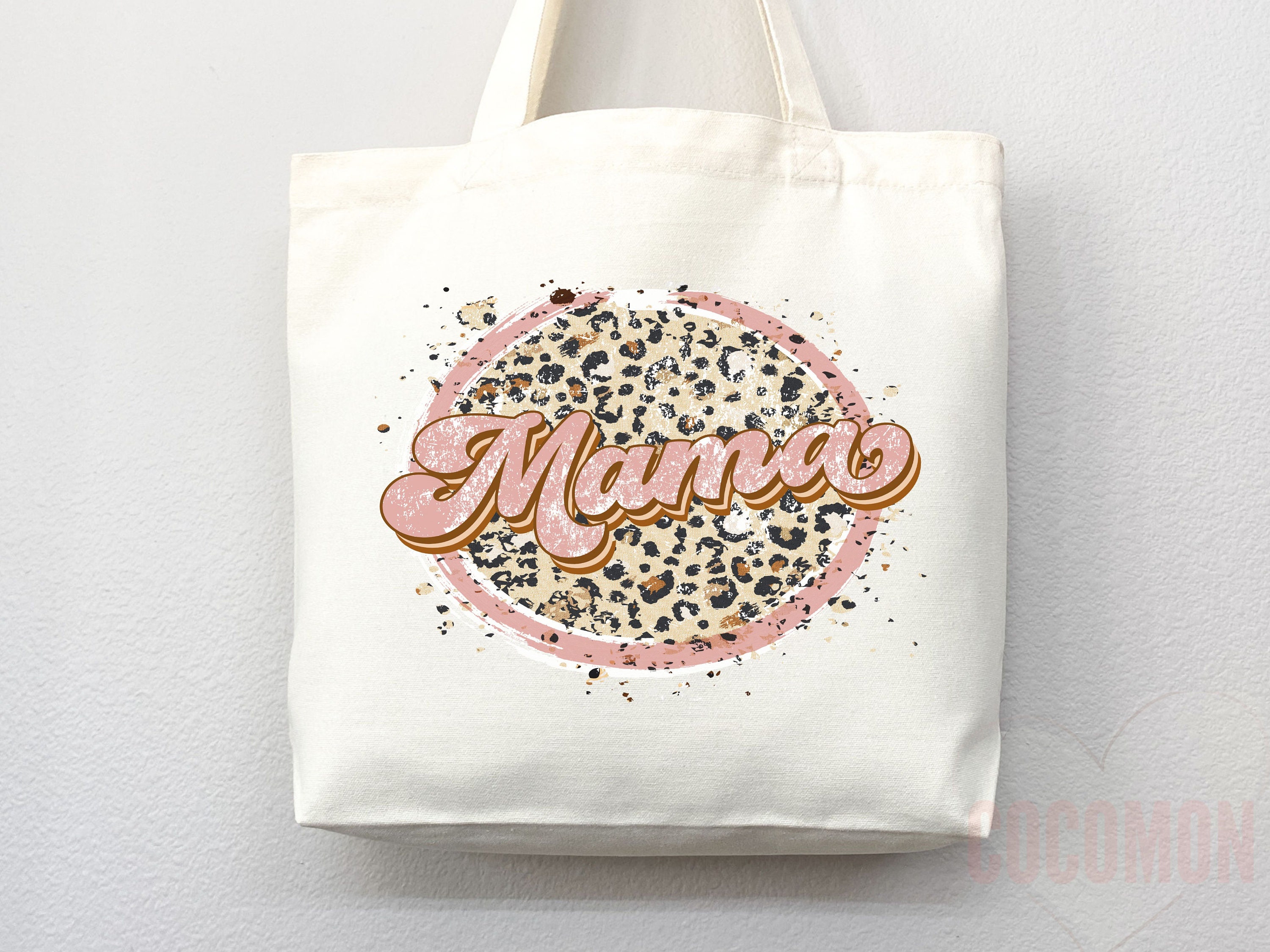 Personalized Mom Tote Bag | Natural Canvas “mama” Leopard Design