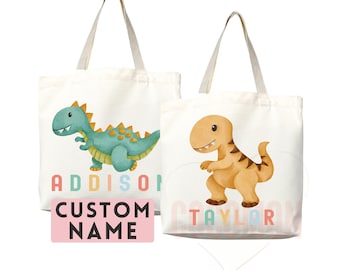 Personalized Name Tote Bag Dinosaur Gift Custom Name Tote Bag Custom Tote Shopper Customized Name Back to school Kid Bag School Bag For Kids