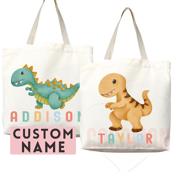 Personalized Name Tote Bag Dinosaur Gift Custom Name Tote Bag Custom Tote Shopper Customized Name Back to school Kid Bag School Bag For Kids