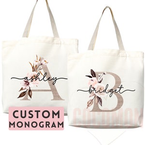 Custom Monogram Name Tote Bag Personalized Tote Bag Bridesmaid Gifts Bridal Party Custom Tote Bach Party Gift Customized Name Gift For Her