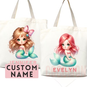 Sac fourre-tout personnalisé avec nom, sac de bibliothèque, cadeau sirène pour la maternelle, sac fourre-tout personnalisé avec nom, cadeau personnalisé avec nom, pour enfant, cartable