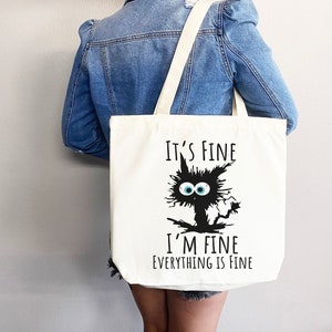 Cute Canvas Tote Everyday Tote Eco Friendly Bag Aesthetic Tote Shopper Bag Reusable Grocery Bag Cute Tote Bag School Bag Cat Lover Gift image 4