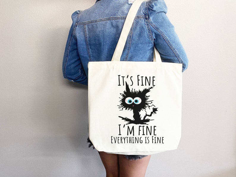 Cute Canvas Tote Everyday Tote Eco Friendly Bag Aesthetic Tote Shopper Bag Reusable Grocery Bag Cute Tote Bag School Bag Cat Lover Gift image 4