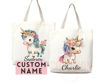 Personalized Name Tote Bag Unicorn Gift Custom Name Tote Bag Custom Tote Shopper Customized Name Gift For Her Kids Bag School Bag For Kids