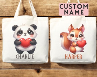 Personalized Zoo Animal Tote Bag: Custom Name Safari Kids Bag