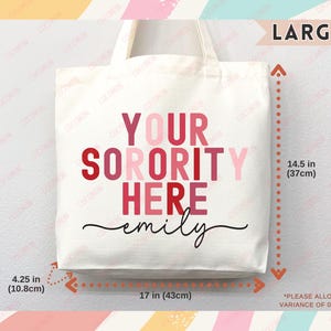 Custom Sorority Tote Bag Gift Rush Initiation Bid Day Big Little Gift Custom Name Sorority Gift College Tote Bag Personalized Gift For Her zdjęcie 7