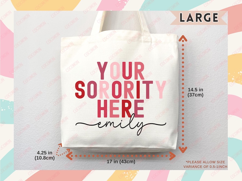 Custom Sorority Tote Bag Gift Rush Initiation Bid Day Big Little Gift Custom Name Sorority Gift College Tote Bag Personalized Gift For Her zdjęcie 7