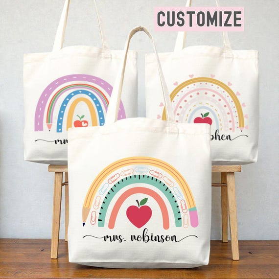 Personalized Teacher Tote Bag with Name | Teacher Appreciation Gift | Custom Canvas Bag for Educators and School Staff
