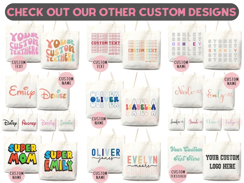 Personalized Name Tote Bag Custom Name Tote Bag Custom Tote Shopper Womens Bag Customized Name Gift For Her Kids Bag School Bag For Kids image 10
