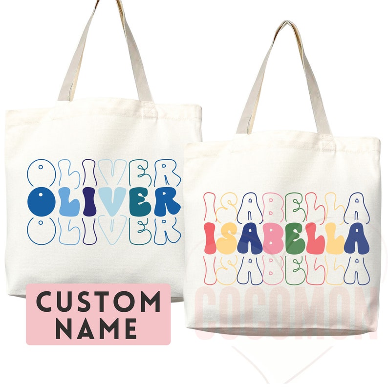 Personalized Name Tote Bag Custom Name Tote Bag Custom Tote Shopper Womens Bag Customized Name Gift For Her Kids Bag School Bag For Kids image 1
