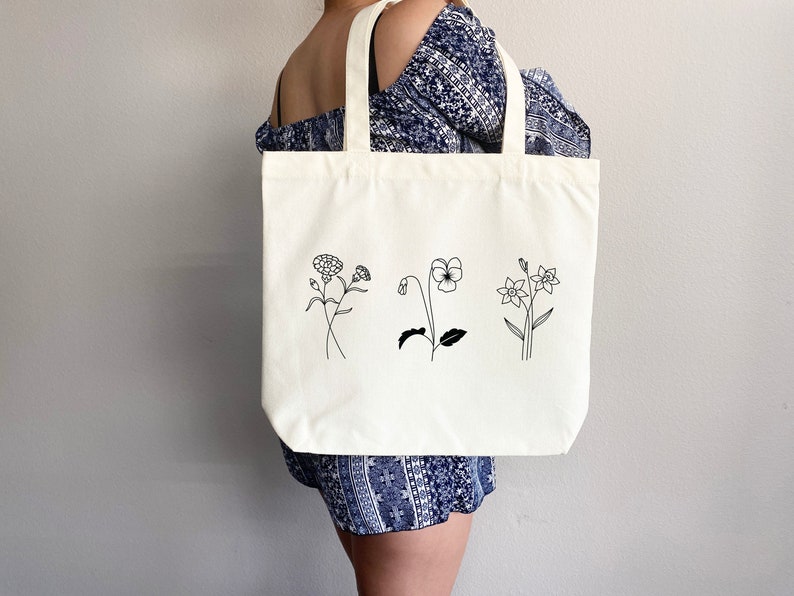 Personalized Birth Month Flower Tote Bag Gift Custom Floral Bag Custom Tote Shopper Aesthetic Bag Flower Gift for Her Custom Gift for Mom image 5