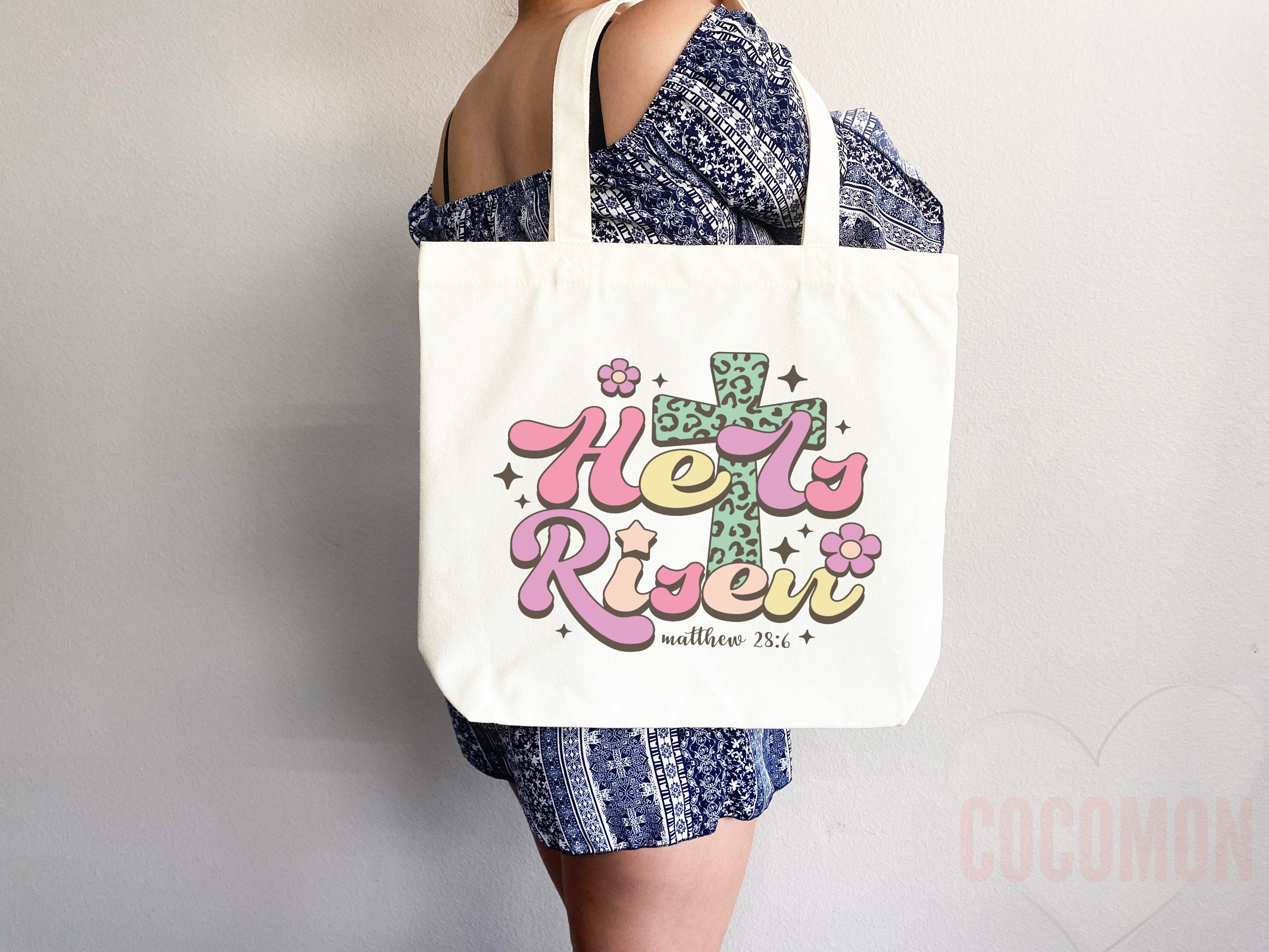 Borsa Tote In Tela Con Fiori E Scritte Bibliche, Regalo Cristiano Per Donne, Shopping Bag Riutilizzabile In Poliestere, 40x35 Cm, Idea Regalo Religiosa