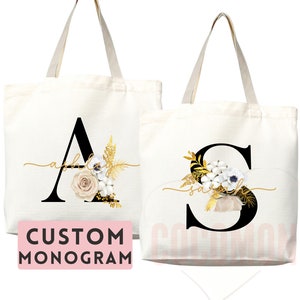 Custom Monogram Name Tote Bag Personalized Tote Bag Bridesmaid Gifts Bridal Party Custom Tote Bach Party Gift Customized Name Gift For Her