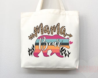 Personalized Mom Tote Bag | Natural Canvas “Mama Bear” Design