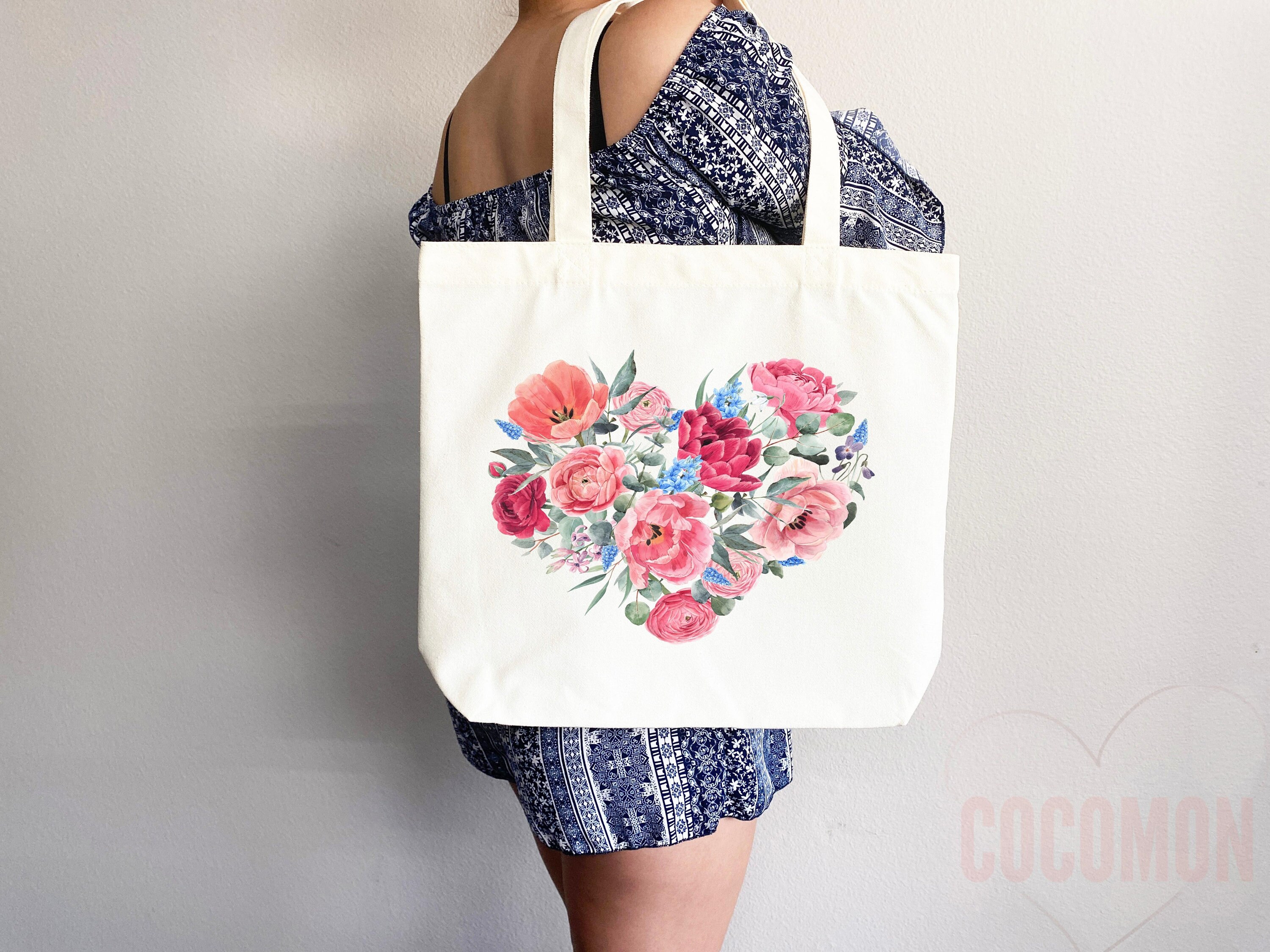 CafePress Floral Heart Canvas Tote Bag - Reusable Natural Shopping Bag, Two Sizes, Durable & Eco-Friendly - View #9