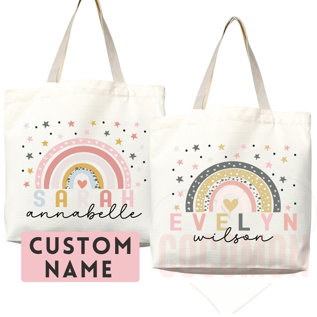 Personalized Name Tote Bag Rainbow School Tote Gift Custom Name Tote ...