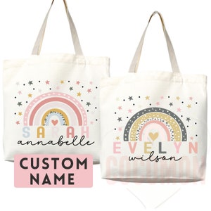 Personalized Name Tote Bag Rainbow School Tote Gift Custom Name Tote Bag Library Teacher Bag Customized Name Gift For Her Kids School Bag