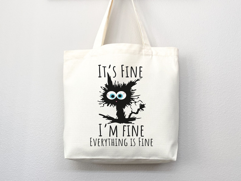 Cute Canvas Tote Everyday Tote Eco Friendly Bag Aesthetic Tote Shopper Bag Reusable Grocery Bag Cute Tote Bag School Bag Cat Lover Gift image 1