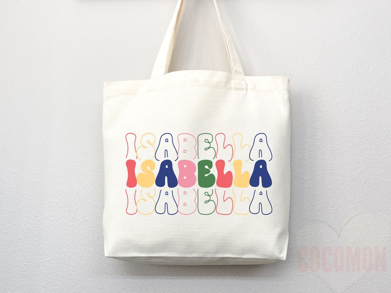 Personalized Name Tote Bag Custom Name Tote Bag Custom Tote Shopper Womens Bag Customized Name Gift For Her Kids Bag School Bag For Kids image 3