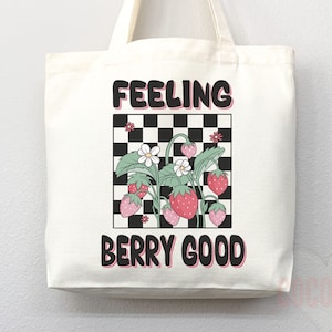 Strawberry Tote Bag Strawberry Lover Gift Spring Tote Shopper Summer Bag Eco Friendly Bag Reusable Grocery Tote Cute Tote Farmers Market Bag