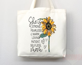 Personalized Mom Tote Bag | Mom Floral Flower Canvas Tote Bag
