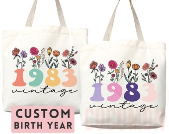 Customized Birth Year Tote Bag Floral Bag Personalized Birthday Gift Bag Custom Name Tote Bag Gift Tote Shopper Women Bag 40th Birthday