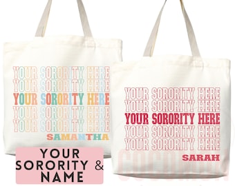 Custom Sorority Tote Bag Gift Rush Initiation Bid Day Big Little Gift Custom Name Sorority Gift College Tote Bag Personalized Gift For Her