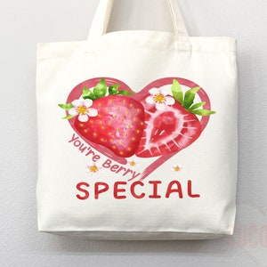 Strawberry Tote Bag Strawberry Lover Gift Spring Tote Shopper Summer Bag Eco Friendly Bag Reusable Grocery Tote Cute Tote Farmers Market Bag