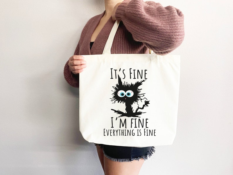 Cute Canvas Tote Everyday Tote Eco Friendly Bag Aesthetic Tote Shopper Bag Reusable Grocery Bag Cute Tote Bag School Bag Cat Lover Gift image 2