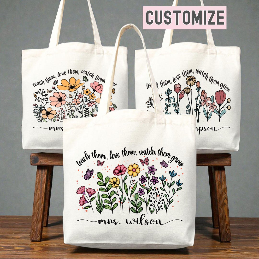 Personalized Teacher Tote Bag With Name | Teacher Appreciation Gift ...