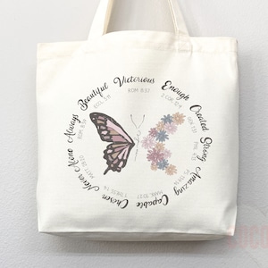 Faith Butterfly Canvas Tote Bag: Christian Scripture Gift