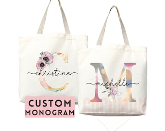 Custom Monogram Name Tote Bag Personalized Tote Bag Bridesmaid Gifts Bridal Party Custom Tote Bach Party Gift Customized Name Gift For Her