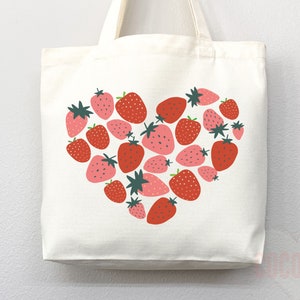 Strawberry Tote Bag Strawberry Lover Gift Spring Tote Shopper Summer Bag Eco Friendly Bag Reusable Grocery Tote Cute Tote Farmers Market Bag