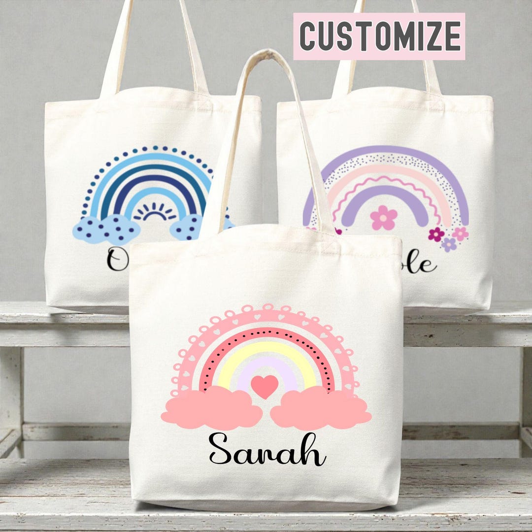 Personalized Name Tote Bag Rainbow School Tote Gift Custom Name Tote ...