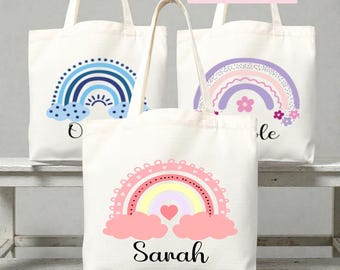 Personalized Name Tote Bag Rainbow School Tote Gift Custom Name Tote Bag Library Teacher Bag Customized Name Gift For Her Kids School Bag