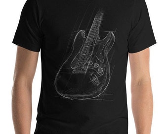 Handgetekend ontwerp. Elektrisch gitaar T-shirt. Cool cadeau voor muzikanten.