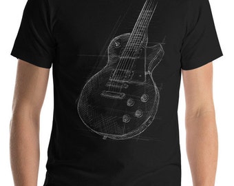 Handgetekend ontwerp. Elektrisch gitaar T-shirt. Cool cadeau voor muzikanten.